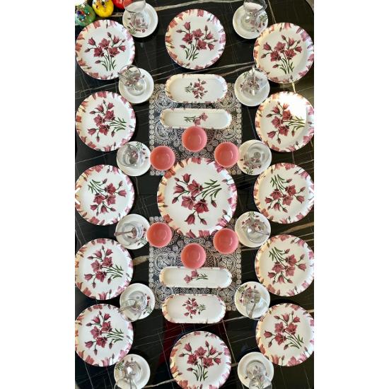 Pembe Nergis Geniş Aile 12 Kişilik 35 Parça Kahvaltı Takımı